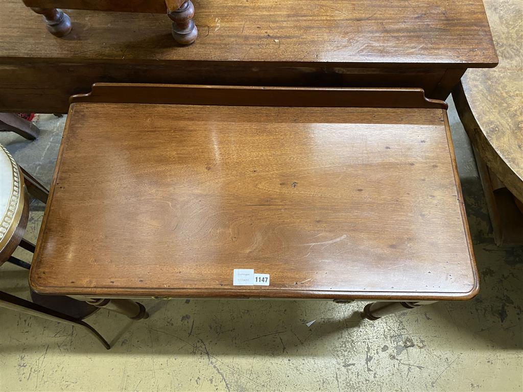 A Victorian mahogany side table fitted two drawers, width 89cm, depth 45cm, height 80cm